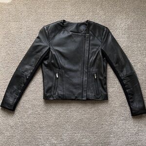Veda Cropped Biker Leather Jacket